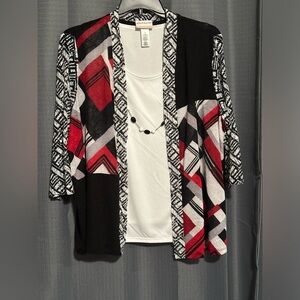 Alfred Dunner Cardigan 3 piece Layered with Necklace
